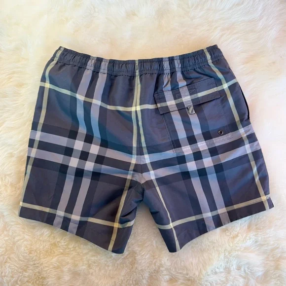 New Limited Edition Burberry Mens check swim trunks Medium Charcoal